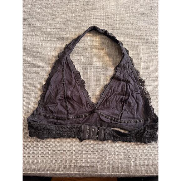 Black Lace Halter Bralette Floral Sheer Scalloped Trim Adjustable Size S - Picture 2 of 4
